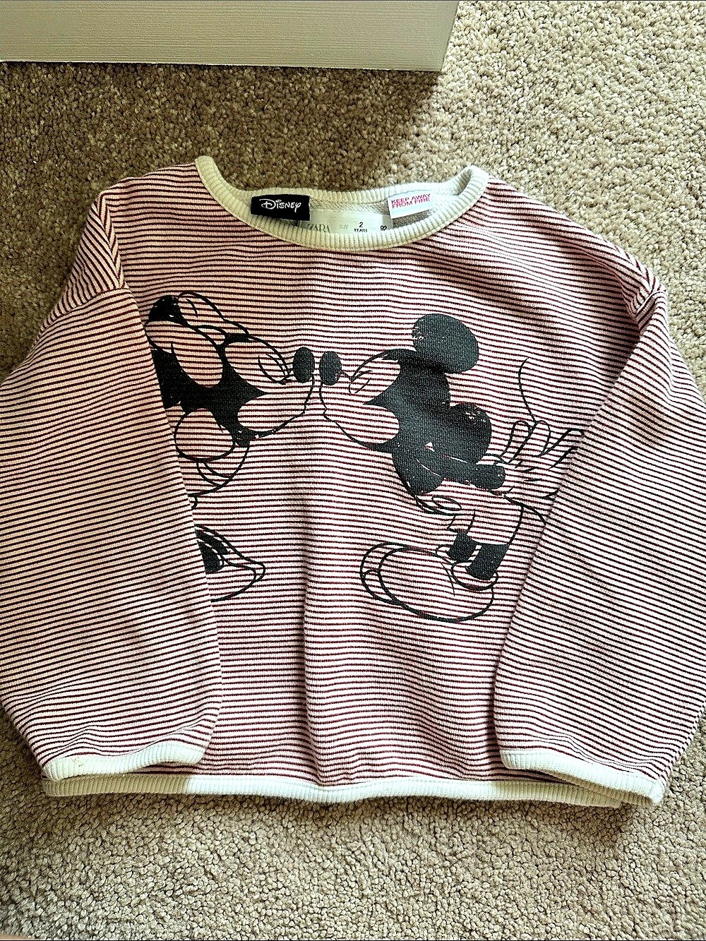 Zara Disney Mickey & Minnie Mouse Striped Sweatshirt Red & White Girls 2